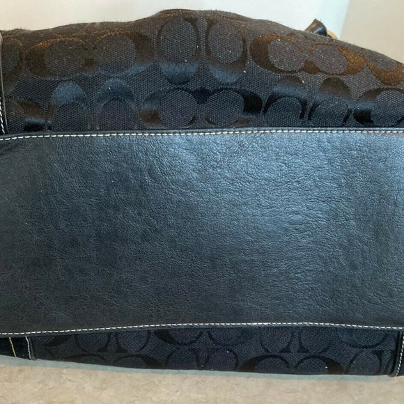 COACH LARGE SIGNATURE SATCHEL F045-5774 BLACK CANVAS W/ LEATHER TRIM - Picture 5 of 7